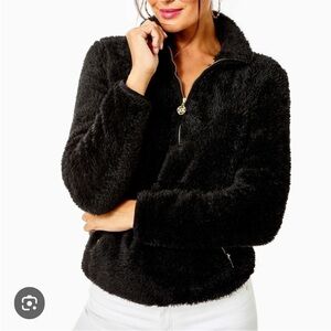 Lilly Pulitzer Skipper Sherpa Popover Jacket Black Pockets Cozy Sz M
